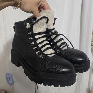 Marc Fisher Leather Combat Biker Boots Sherpa 8.5